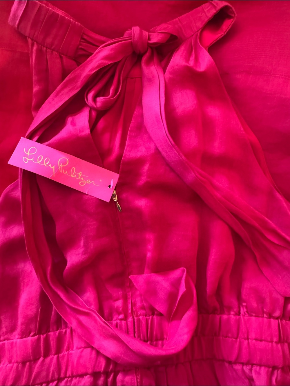 Lilly Pulitzer Dress MARLEEN Halter SILK cotton HALTER, POINSETTIA RED Pink 14 - Picture 6 of 10